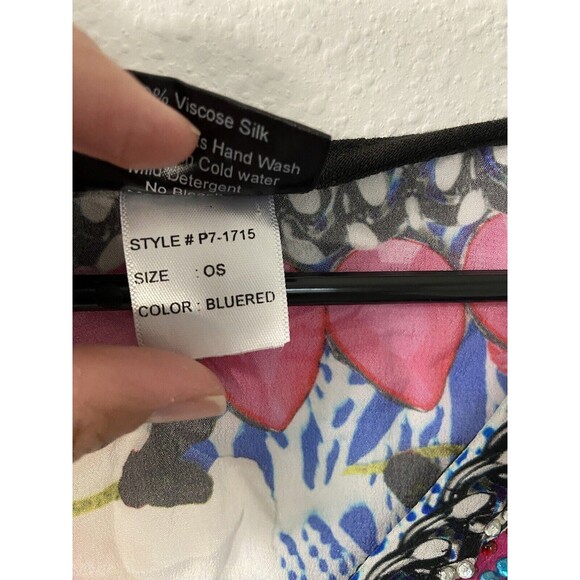 Sakkas Caftan Coverup Dress O/S Laisson Flowy Hi-Low/Top Rhinestone Boxy V-Neck - Picture 5 of 12